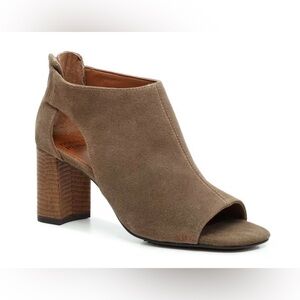 Donald J Pliner Panina Bootie Taupe Suede Leather 6.5 Peep Square Toe Block Heel